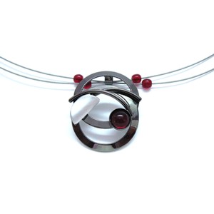 Black Rhodium & Red Acrylic Crono Design Necklace